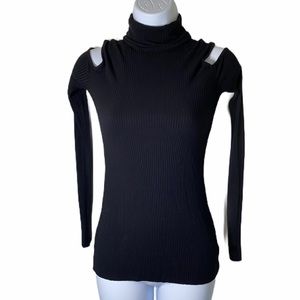 Bailey 44 Ribbed Turtleneck Cold Shoulder Top